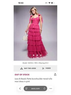 Lace & Beads Petite bowshoulder tiered tulle maxi dress in pink Size 10